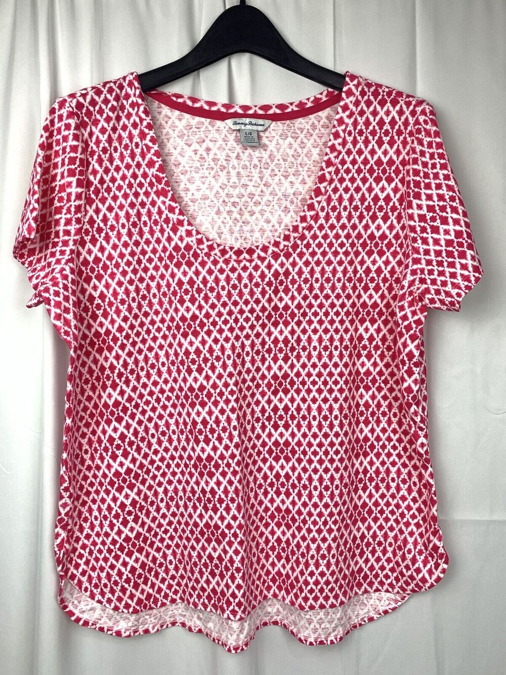 Tommy Bahama Hot Pink Pattern SS Scoop Neck T-shirt Size L